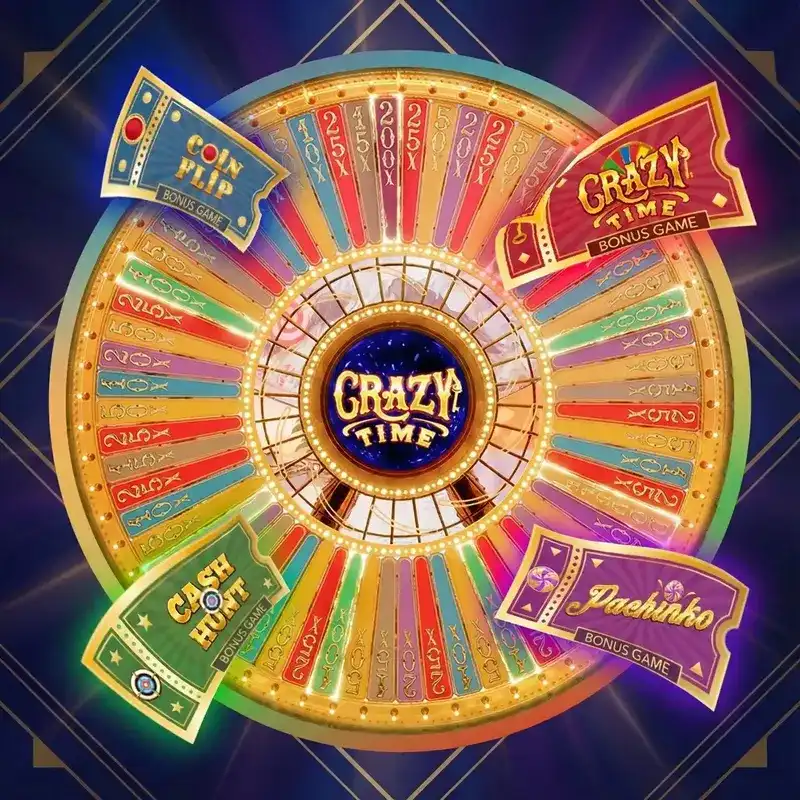 Crazy Time Bonus — puerta roja y rueda de 64 segmentos